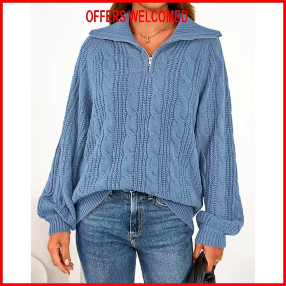 Quarter Zip Pullover Collared Cable Knit Sweater … - image 4